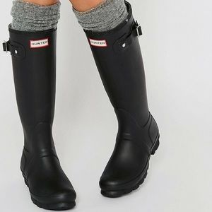Women Hunter Original Tall Rain Boots Black Matte Waterproof Knee High Boots 8W
